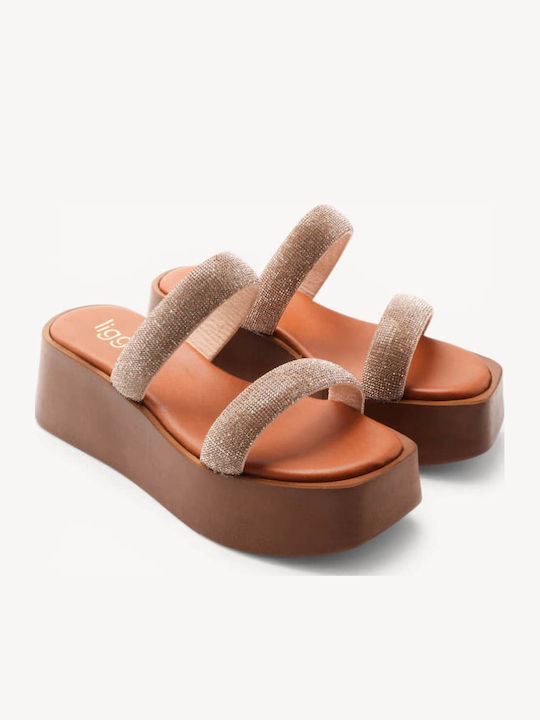 Μπρονζέ Flatforms Διπλό Λουράκι Γκλίτερ
