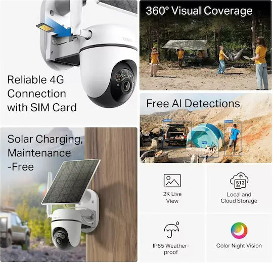 TP-LINK Tapo C615G KIT v1 IP Surveillance Camera 4G Full HD+ 3MP Waterproof Battery Powered with Two-Way Communication and 4mm Lens