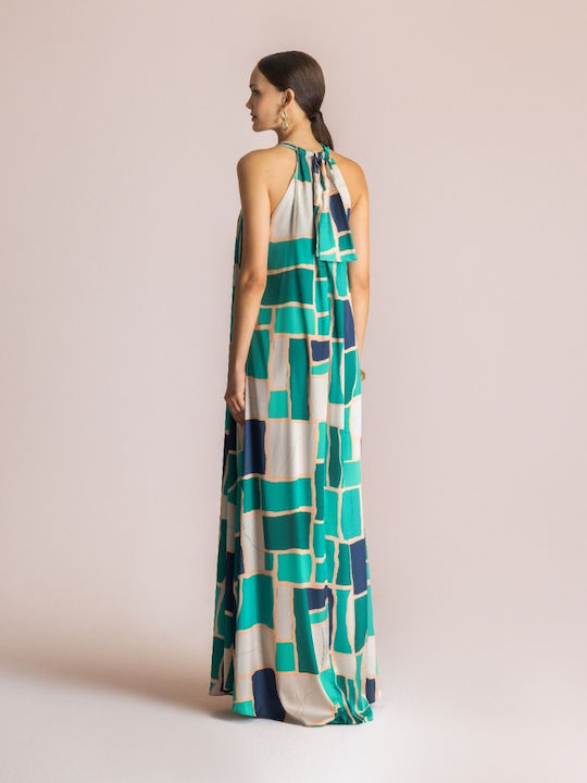 Summer Maxi Evening Satin Open Back Green Dress