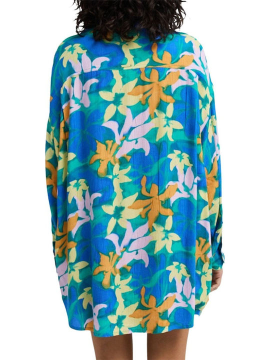 Summer Mini Shirt Dress Agua Flores