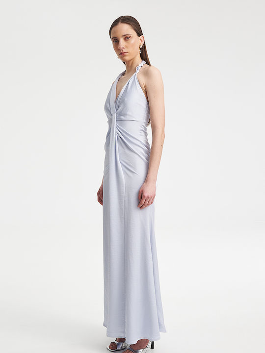 Καλοκαιρινό Maxi Βραδινό Φόρεμα Σατέν Light Blue