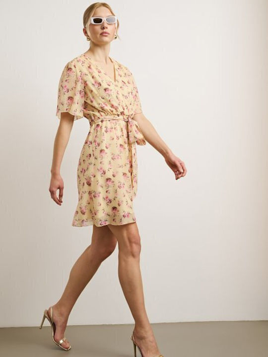 Sommer Mini Wickel Kleid Gelbe
