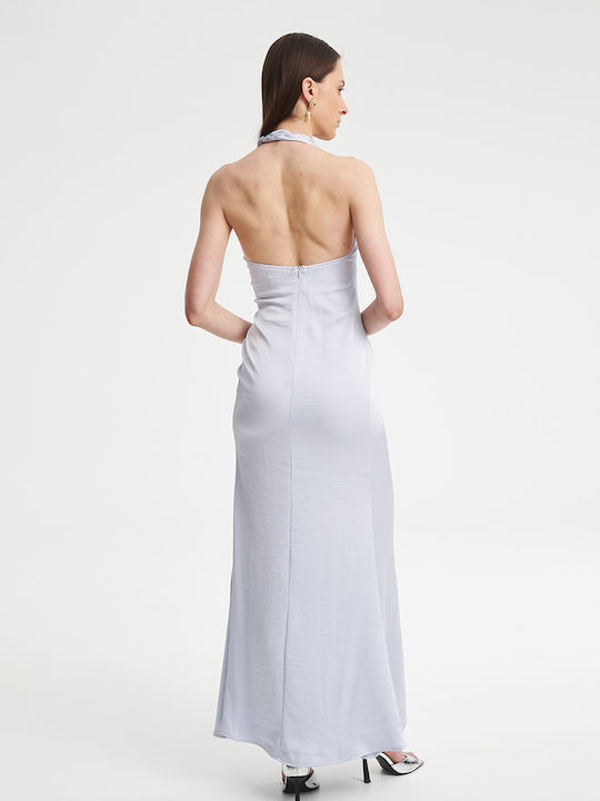 Καλοκαιρινό Maxi Βραδινό Φόρεμα Σατέν Light Blue