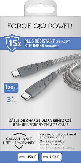 Force Power Ultra-verstärktes Usb C Usb C Kabel 1,2m 3a Graues Grau