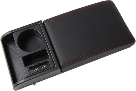 Additional Car Armrest Cup Holder & Storage Space & 2 USB Ports Black Universal