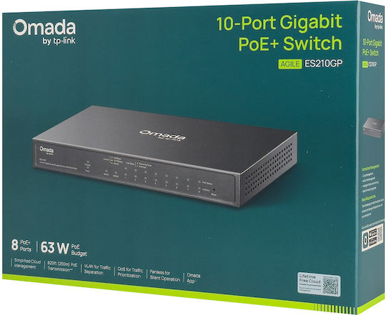 TP-LINK Omada ES210GP Combo v1 Verwaltet L2 PoE+ Switch mit 9 Ports Gigabit (1Gbps) Ethernet und 1 SFP Port