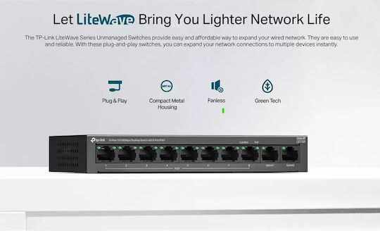 TP-LINK LS110P L2 PoE+ Switch με 10 Θύρες Ethernet και 10 SFP Θύρες