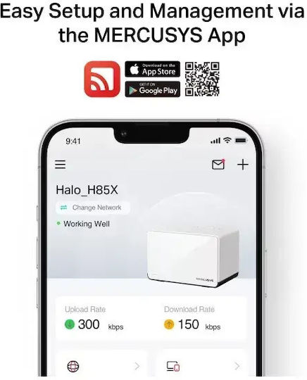 Mercusys Halo H85X WiFi Mesh Network Access Point Wi‑Fi 6 Dual Band (2.4 & 5GHz) in Triple KIt