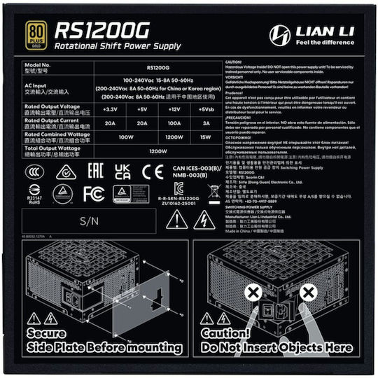 Lian Li RS1200G ATX3.1 1200W Black Computer Power Supply Full Modular