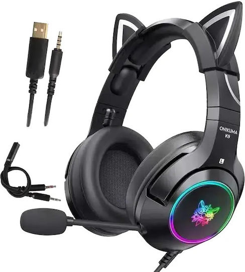 Onikuma K9 Over Ear Gaming Headset cu conexiune 3,5mm / USB Cat Ears