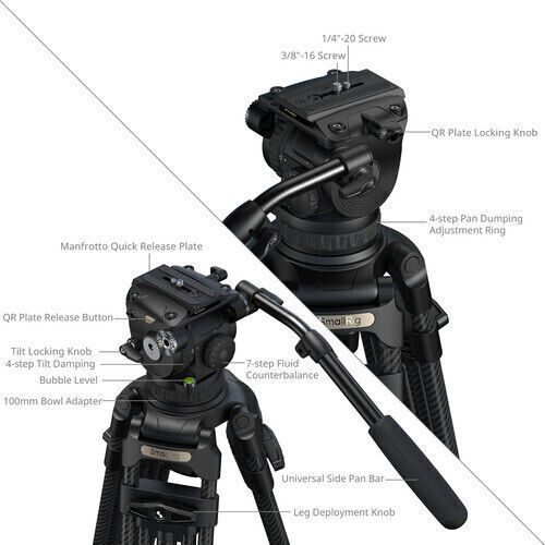 SmallRig SmallRig Carbonfaser Fotografie- & Videostative mit Einfaches Fußbett mit Integrierter Kopf 3-Wege und Maximalbelastung 5kg