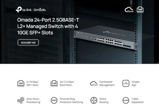 TP-LINK TL-SG3428X-M2 v1.2 Managed L2 Switch with 24 Ethernet Ports and 4 SFP Ports
