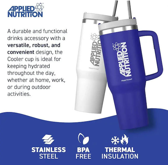 Applied Nutrition Handled Tumbler Θερμός Ανοξείδωτο 1.2lt White με Καλαμάκι και Λαβή