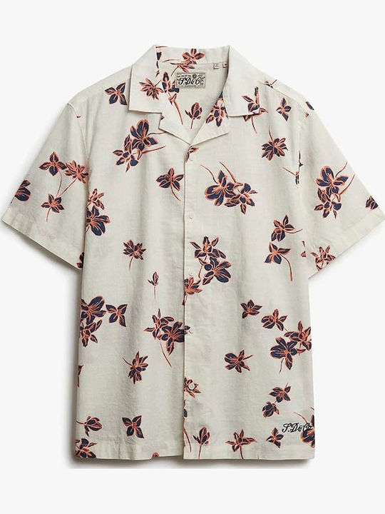 Ovin Kurzärmeliges Herrenhemd Lotus Flower Off-White