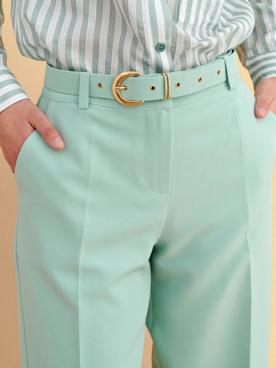 Women's Fabric Trousers in Straight Leg Green