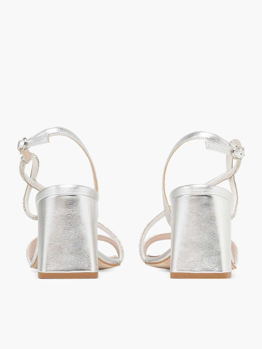 Damen Sandalen Aus Leder Silber
