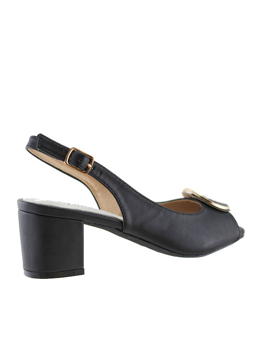 Adams Black Women's Sandals Thick Heel Round Decorative