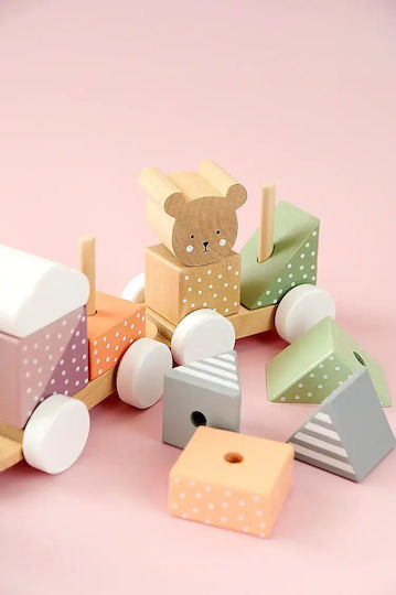 Jabadabado Jucărie de Tras Train With Teddy Blocks din Lemn pentru 18++ Luni