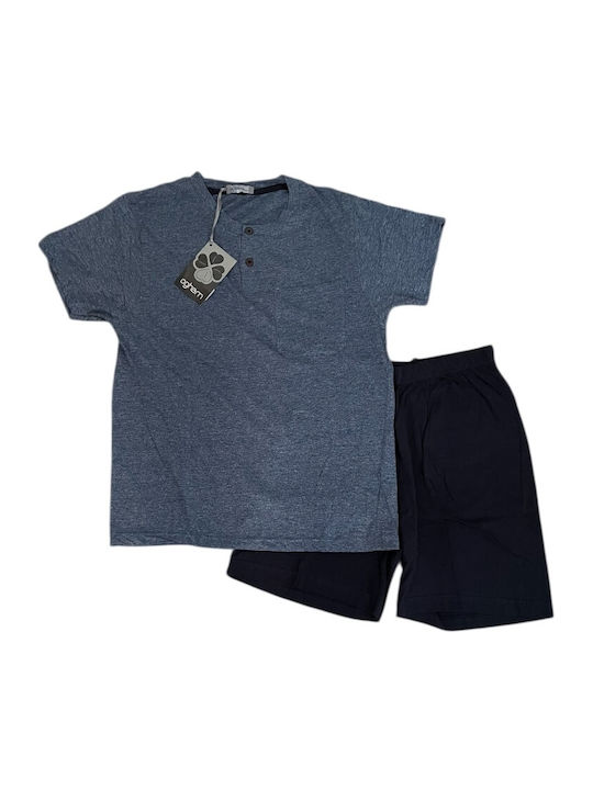 Ogham Sommer Herrenpyjama Bluse Marineblau