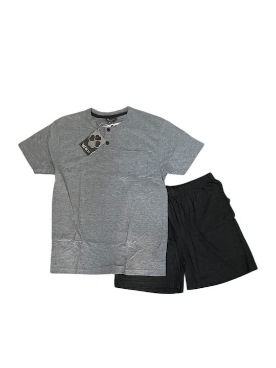 Ogham Sommer Herrenpyjama Bluse Grau Melange