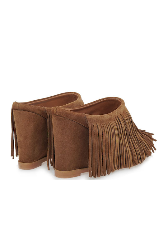 Suede Mules με Ψηλό Τακούνι σε Ταμπά Χρώμα