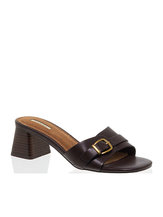 Mules με Χαμηλό Τακούνι Dark Brown