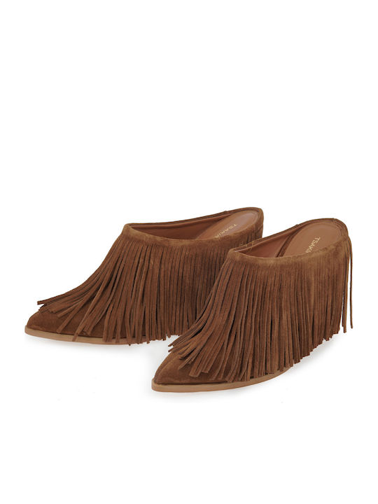 Suede Mules με Ψηλό Τακούνι σε Ταμπά Χρώμα