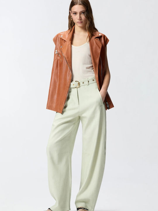 Pinko Sleeveless Leather Jacket Brown Leather Women's Jacket