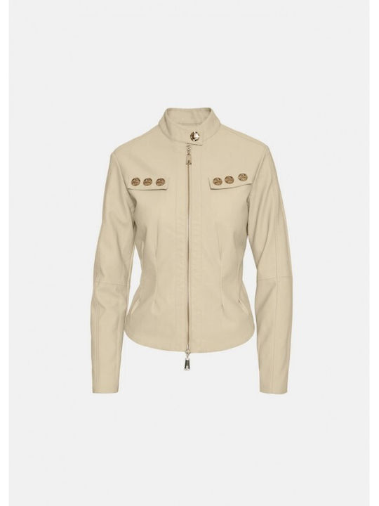 Leather Women's Jacket for Winter Ecru