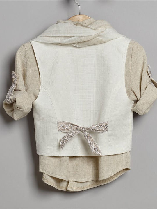 New Life Baptism Suit with Vest for Boys Linen Beige