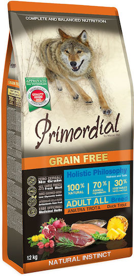 Primordial Adult Duck & Trout 12kg Dry Food Grain-Free for Adult Dogs with Meat, Trout, Duck, Vegetables, Fish, Pomegranate and Liver