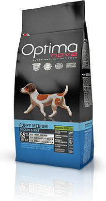 Optimanova Puppy Medium 12kg Dry Food Grain-Free for Medium Breed Puppies with Chicken and Rice