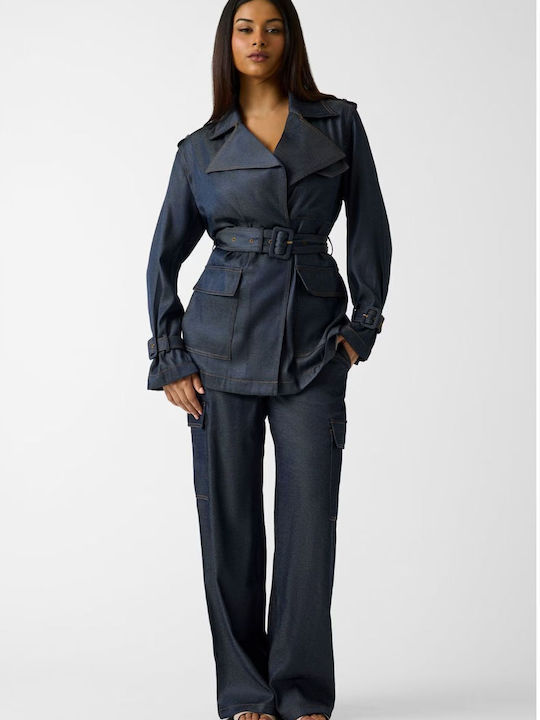 Short Women's Cardigan with Buttons Blue