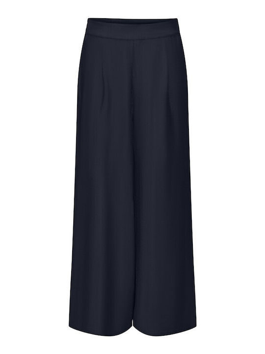 Women's High Rise Pantaloons with Rubber Band in Palazzo Fit Blue