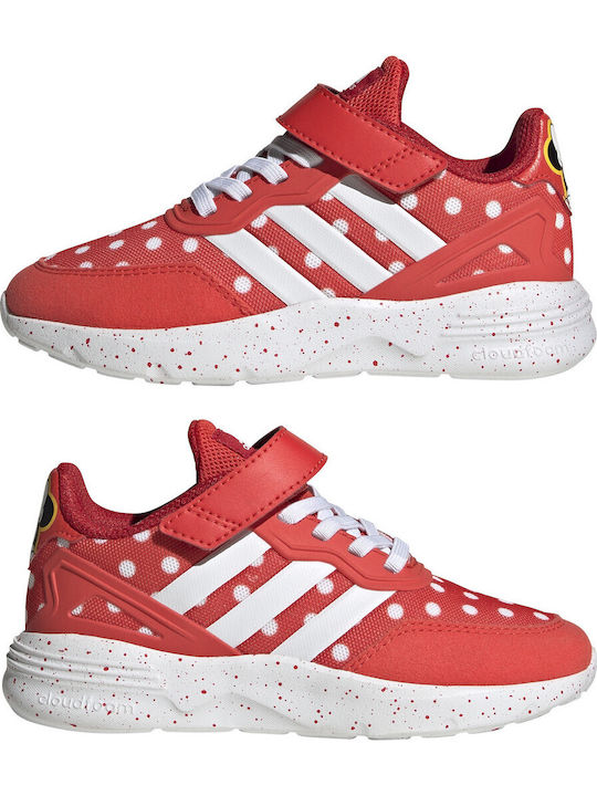 Nebzed x Disney Minnie Mouse Kids Sports Shoes with Hoop & Loop Closure Bright Red Cloud White Better Scarlet