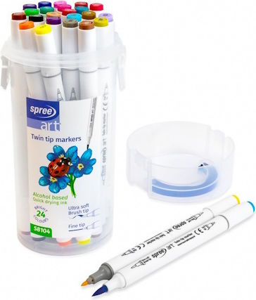 Spree Zeichenstifte mit doppelter Spitze, weich und fein, 24 Farben Sp-58104 Spree