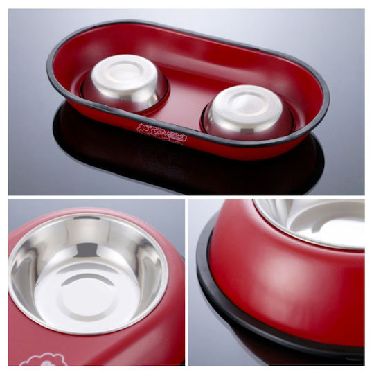 Edelstahl Schalen Futter & Wasser für Hund & Katze 2x in Rot Farbe