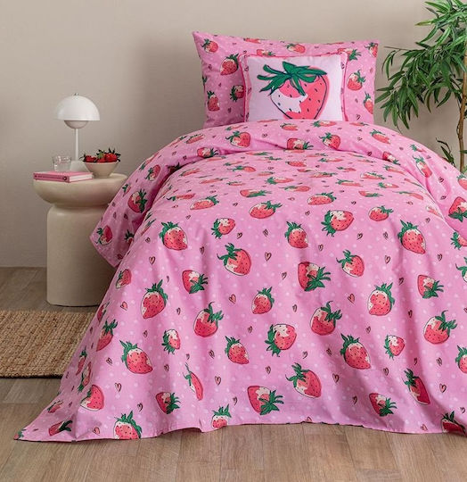 Palamaiki Single Cotton Sheet Set with Elastic Band Mk776 Pink 110x200cm 3 Pieces