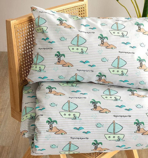 Palamaiki Set Single Sheets with Elastic Band Cotton Mk779 Green 110x200cm 3 Pieces