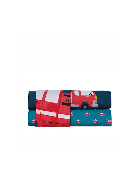 Kentia Σετ Σεντόνια Ημίδιπλα Βαμβακερά Blue-petrol-red 190x270cm 3τμχ