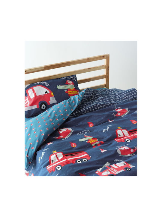Kentia Σετ Σεντόνια Ημίδιπλα Βαμβακερά Blue-petrol-red 190x270cm 3τμχ