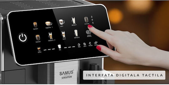 Samus Espressor Automat 1350W Presiune 15 Bar pentru Cappuccino cu Râșniță Negru