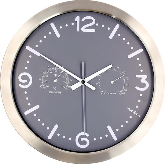 Nedis Silent Ceas de Perete Metalic Gri Ø30cm