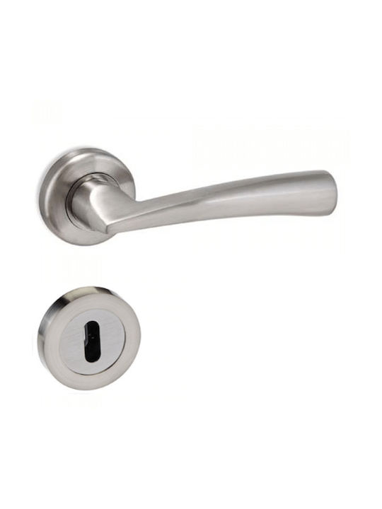 Viobrass Lever Middle Door with Rosette Pair with Rosette Nickel Matte