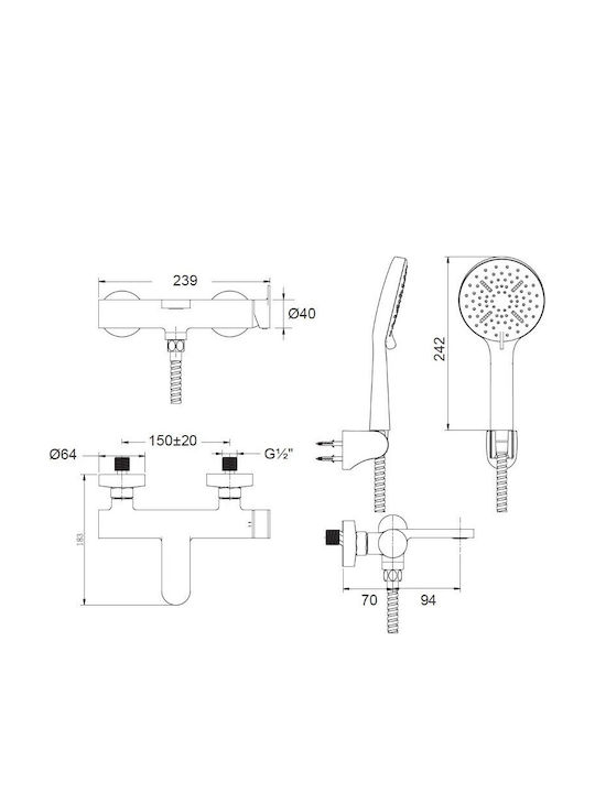 Armando Vicario Mixing Bathtub Shower Faucet Thermostatic Complete Set Bronze