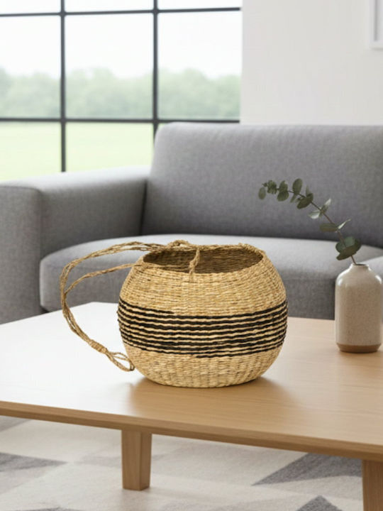 Polihome Grasp Διακοσμητικό Καλάθι Ψάθινο Μαύρο 27x27x19εκ.