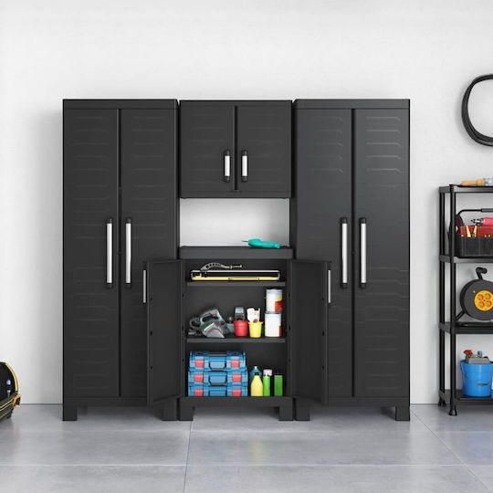 Double-Leaf Detroit Plastic Outdoor Storage Cabinet with 2 Shelves Black 65x45x97cm