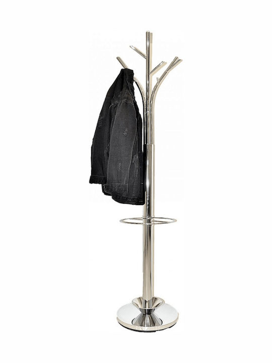 Import Hellas Metallic Coat Rack with Umbrella Holder Nickel 30x30x173cm