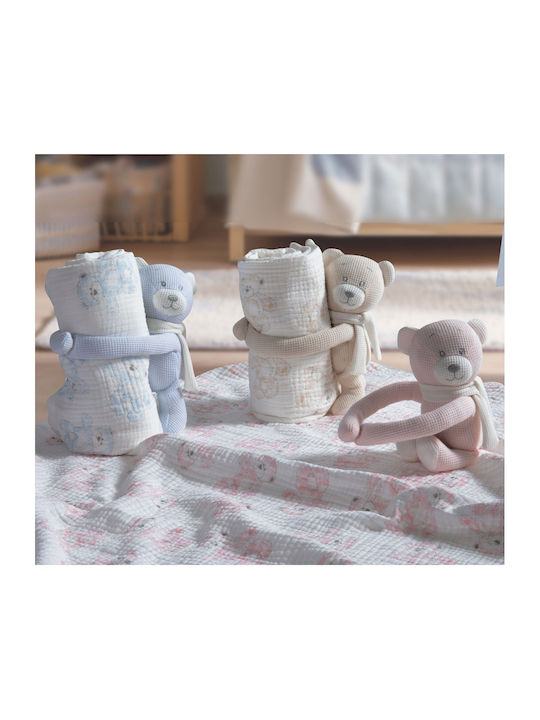 Nef-Nef Homeware Nursery Swaddling Blanket Teddy Waffle Light Blue with Animal 75x100cm