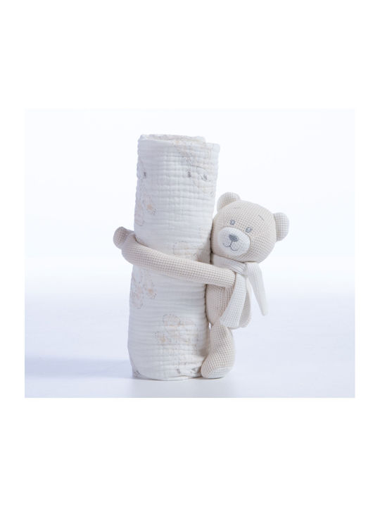 Nef-Nef Homeware Nursery Swaddling Blanket Teddy Waffle Light Blue with Animal 75x100cm
